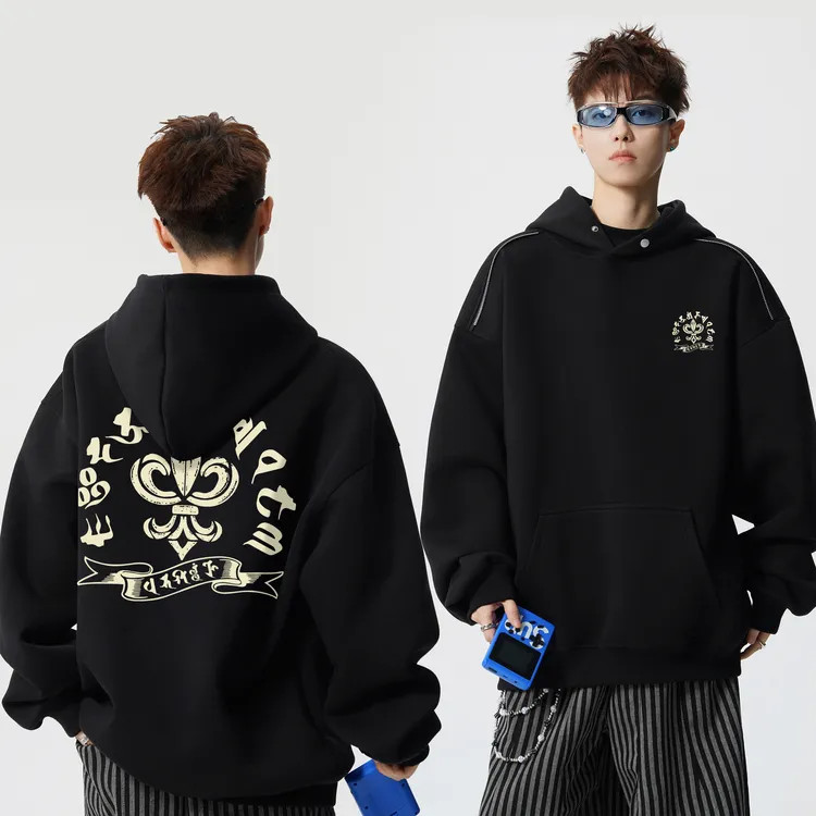 连帽卫衣男款爆款2025新款加绒加厚男生痞帅慵懒风男装外套秋冬款