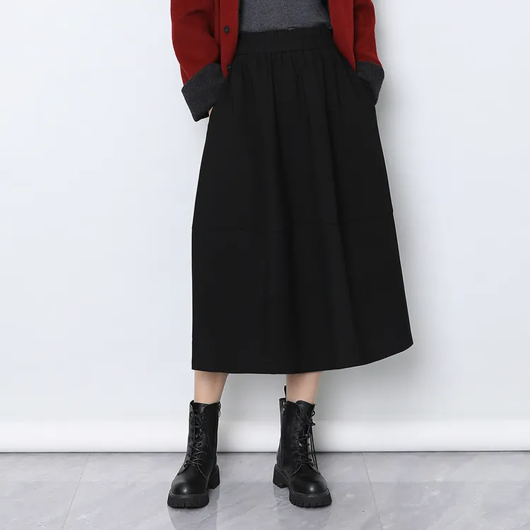 赫本风花苞半身裙女松紧腰休闲裙高腰灯笼裙秋冬大摆a字蓬蓬裙子