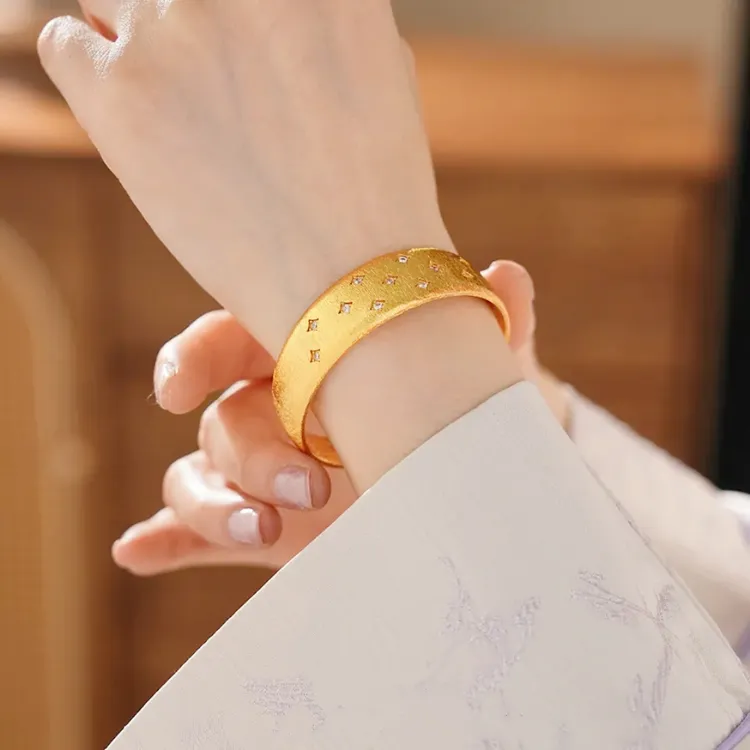 铜合金布艺手镯 铜合金拉丝开口手镯镯子欧美风夸张高级感手饰女