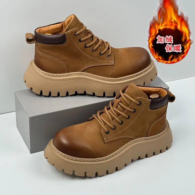 头层牛皮男士短靴2025秋冬新款加绒真皮马丁复古英伦大黄靴工装靴