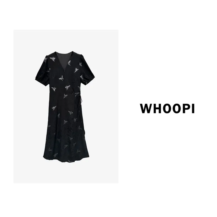 【Whoopi】【百碟图】小众烫银蝴蝶印花收腰显瘦茶歇裙