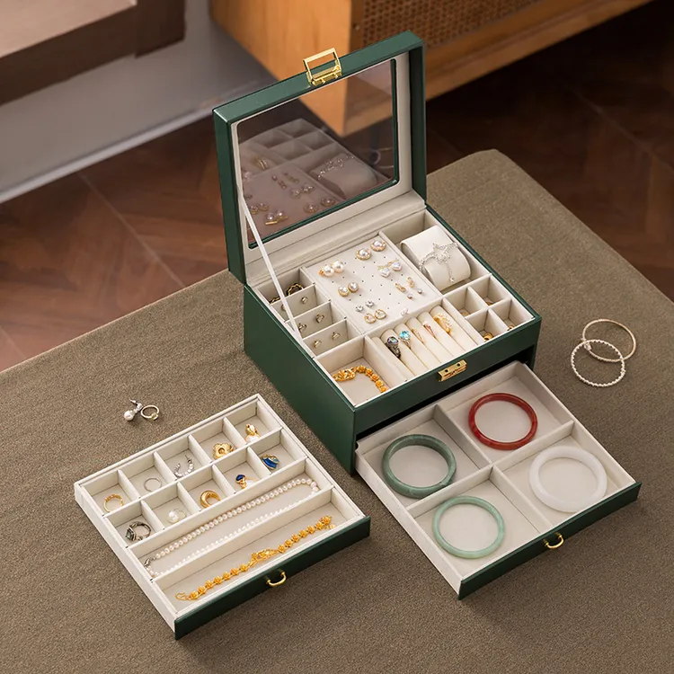 侣薇 首饰盒/箱 饰品盒三层开窗透明抽屉式首饰盒首饰盒收纳盒