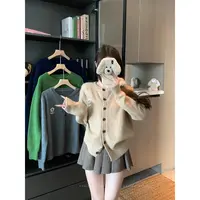 大码百搭早秋花朵绣花长袖软糯针织毛衣开衫外套女