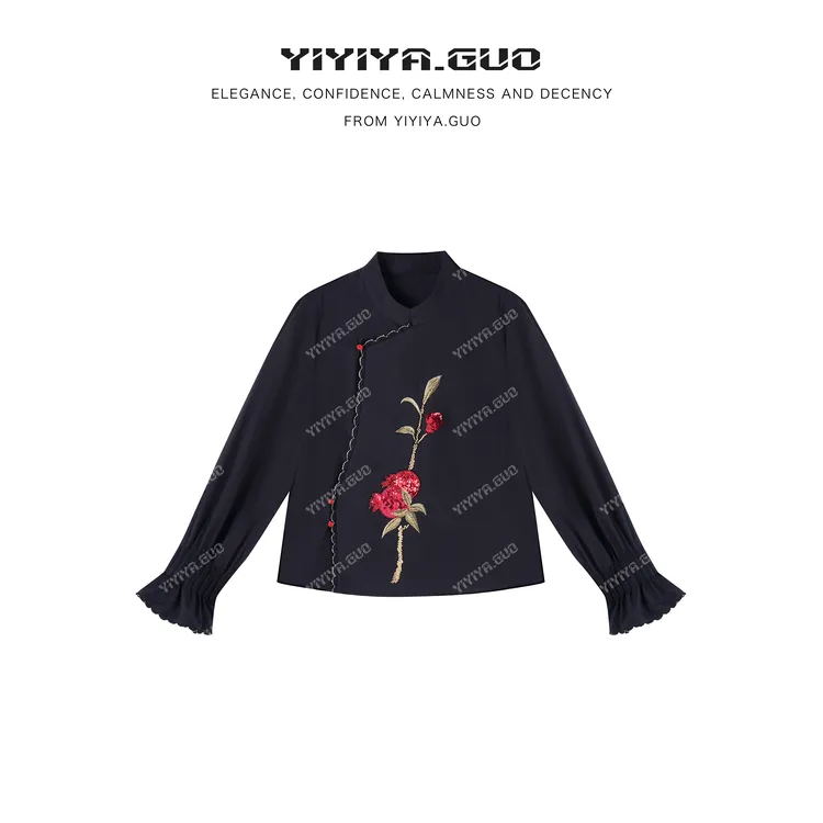 yiyiya.Guo艺艺吖【石榴衬衫】新款斜襟落肩长袖上衣衬衫010069SS52