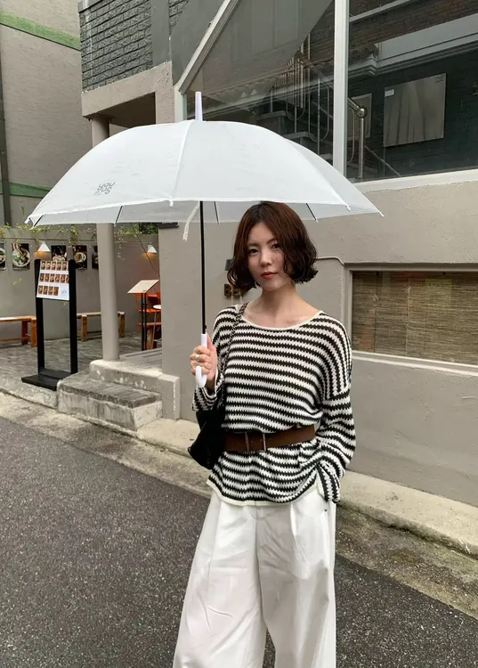 【六六专属】秋季上新 复古港风条纹毛针织衫配腰带82078
