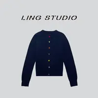 LING/STUDIO『彩虹心跳』100%绵羊毛软糯彩扣设计感开衫毛衣5091674
