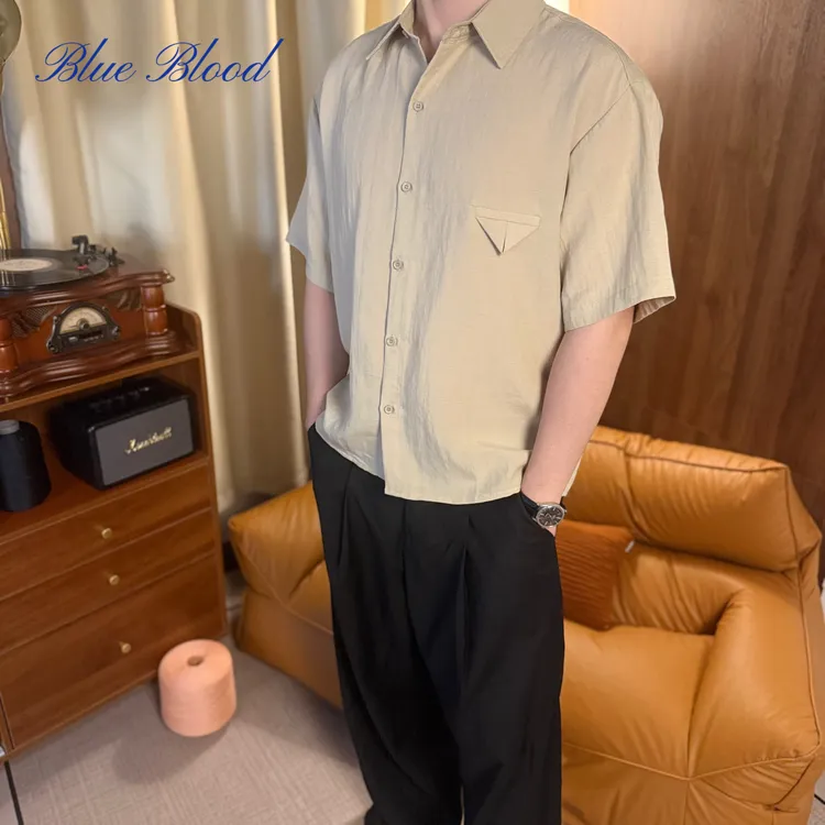 Blue Blood｜老钱风仿亚麻混纺衬衫上衣男百搭气质通勤短袖