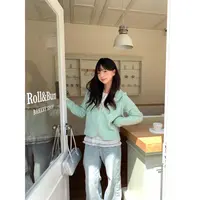 ANA 韩国设计师品牌 薄荷海盐 羊毛混纺花纱云连帽针织开衫毛衣