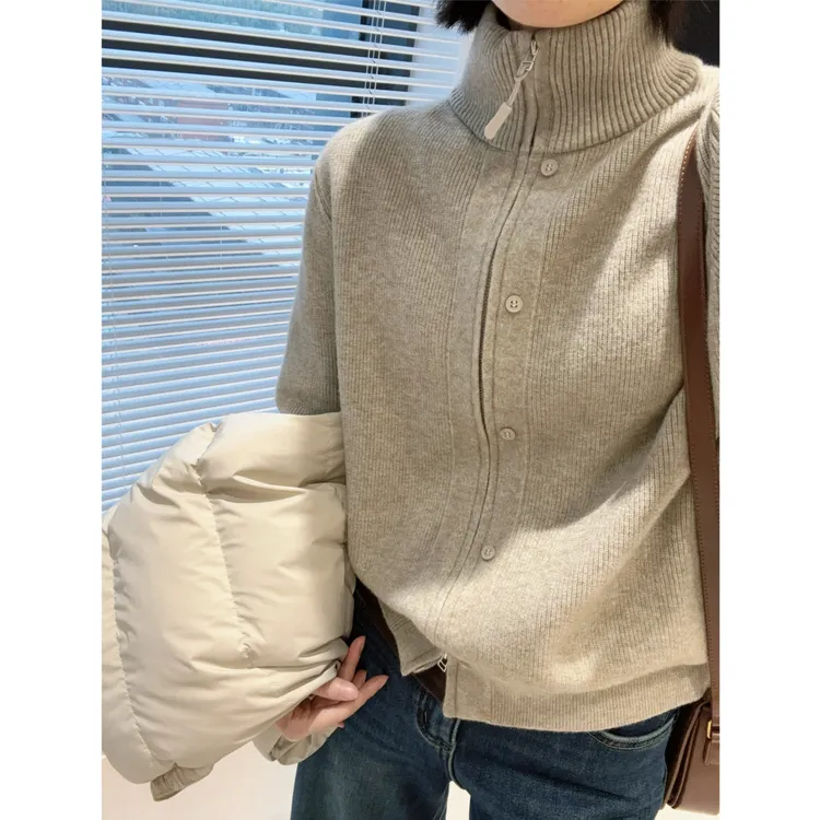 韩系立领拉链毛衣开衫外套女秋冬季新款时尚洋气百搭外穿针织上衣