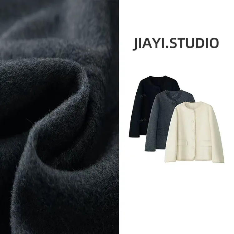 【双面呢小香】珈艺大码冬季双面呢小香外套时尚百搭圆领外套26656
