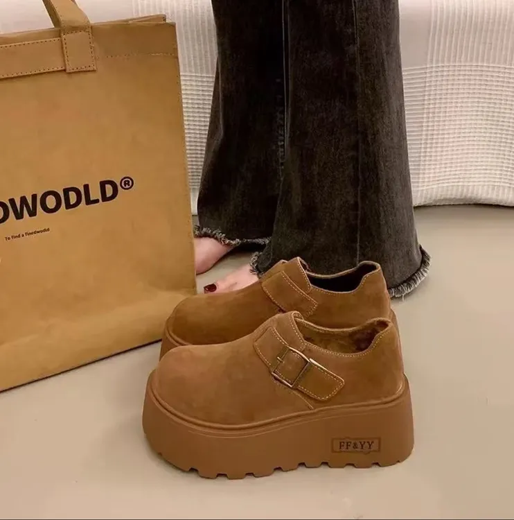 欧洲站爆款松糕厚底加绒勃肯棉鞋女款2025新款小个子增高