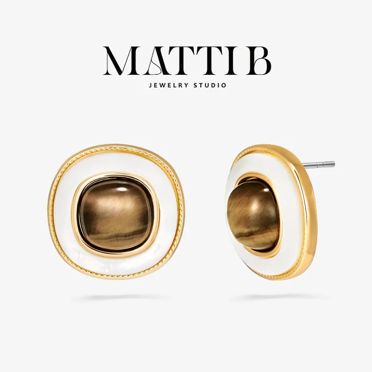 铜合金贝壳耳饰 复古高级感气质轻奢简约高端百搭爆款耳钉女2081