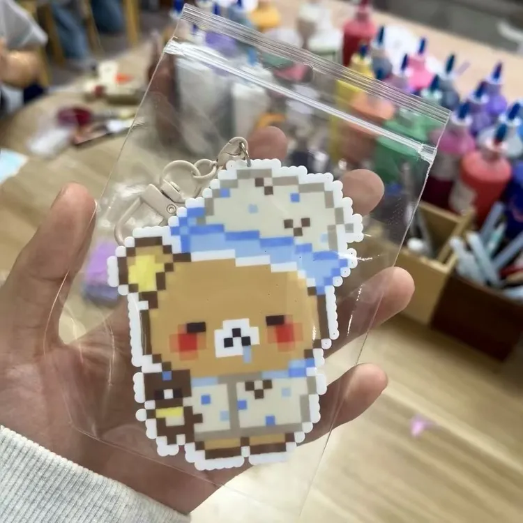 像素风轻松熊挂件亚克力可爱卡通素描钥匙扣学生包包挂饰闺蜜礼物