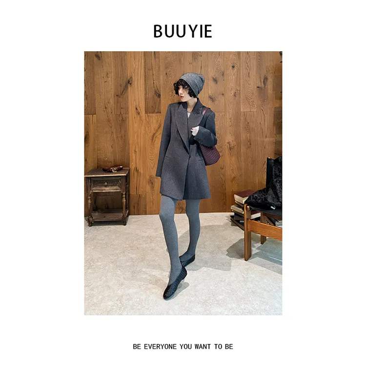 BUUYIE【雁媃】羊毛高级感百搭西装外套宽松休闲毛呢外套251177