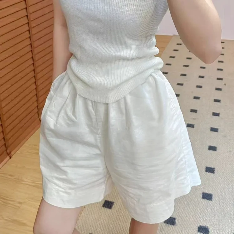 日系白色棉麻短裤女夏季薄款宽松小个子a字五分休闲亚麻阔腿中裤