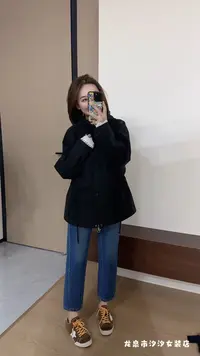 【汐汐女装二店】小个子定制秋季黑色显瘦版百搭风衣 CHX25064