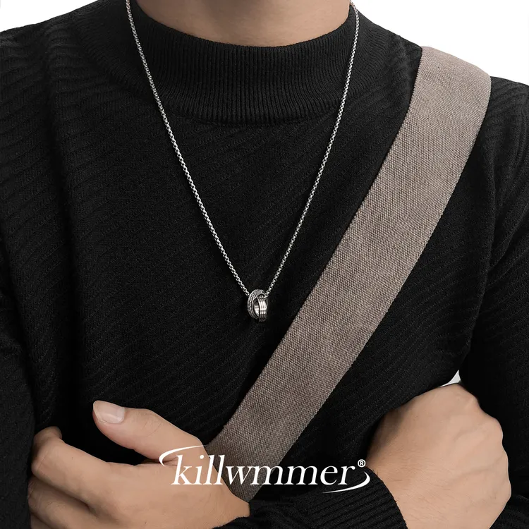 钛钢锆石吊坠 新款双环吊坠项链男女秋冬毛衣链轻奢时尚坠链简约
