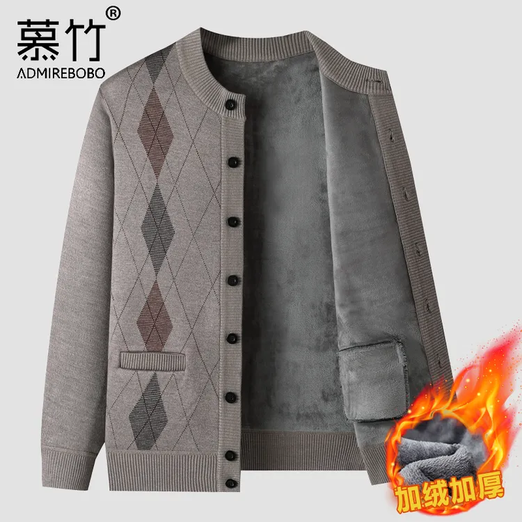 中老年男装开衫加绒加厚针织衫毛衣外套爸爸宽松上衣爷爷装秋冬装