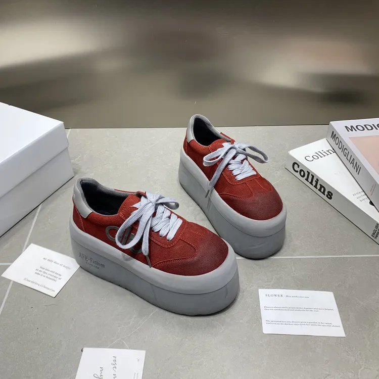 复古真皮擦色松糕厚底德训鞋女2025新款百搭小个子增高休闲板鞋潮