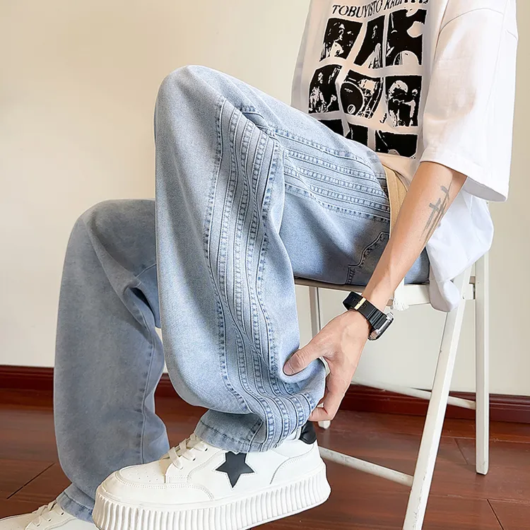 夏季薄款莱赛尔天丝男士牛仔裤港风青少年百搭时尚直筒休闲长裤子