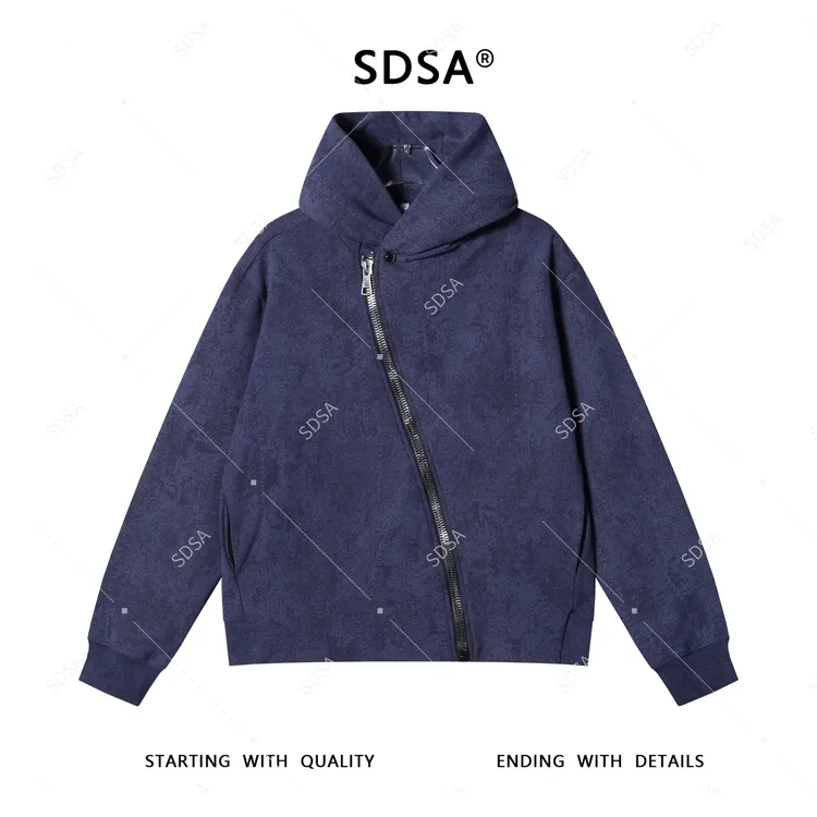 SDSA男士卫衣2025新款轻奢痞帅男装简约斜拉链连帽上衣网红款衣服