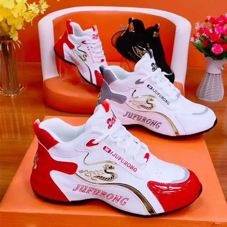 真皮爆款新春金龙手工刺绣情侣皮蓬老爹鞋时尚百搭软低轻便防滑鞋