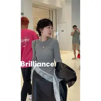 BRC 【雅灰蕾丝衫】新款长袖设计感下摆飘带蕾丝不规则长袖