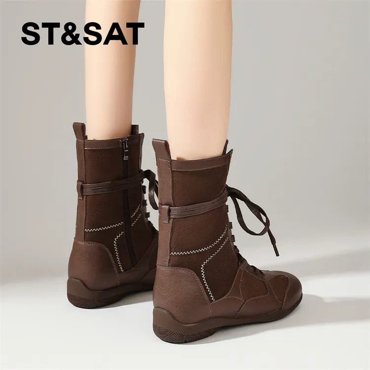 星期六内增高英伦风马丁靴女士2025秋季新款复古拳击靴西部牛仔靴