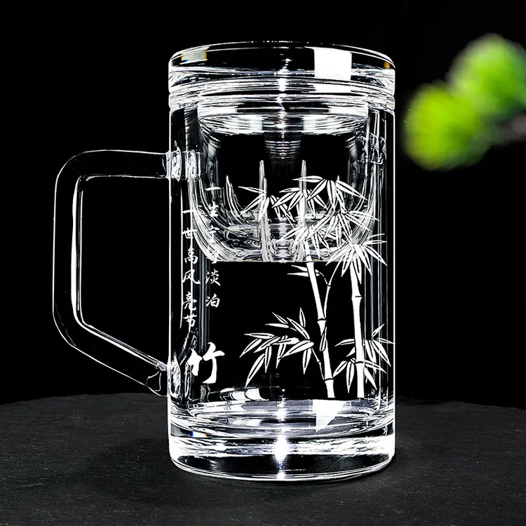 高端东海原矿水晶杯带茶漏茶水分离水杯茶杯子泡茶高级茶器皿