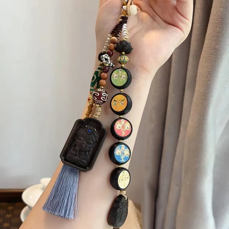原创新款沉香木五路财神包挂车挂搭配扎基拉姆等diy文玩佛珠配饰