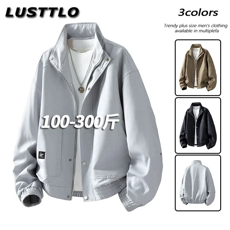 春秋新款大码时尚男士外套痞帅宽松潮流百搭保暖立领休闲夹克上衣