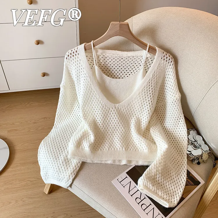 VEFG2025年新款轻奢高端货不规则竖条纹上衣女短款背心假两件套装