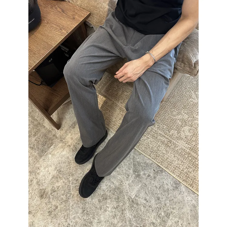 春秋冬季加绒松弛感黑灰色立体打褶弹力休闲西裤直筒垂坠男士长裤