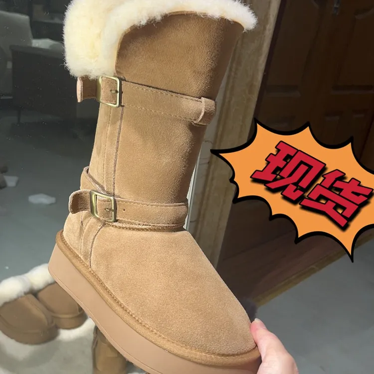 欧陌骑士靴厚底增高一脚蹬时尚嘻哈风冬季圆头加绒保暖女鞋短靴