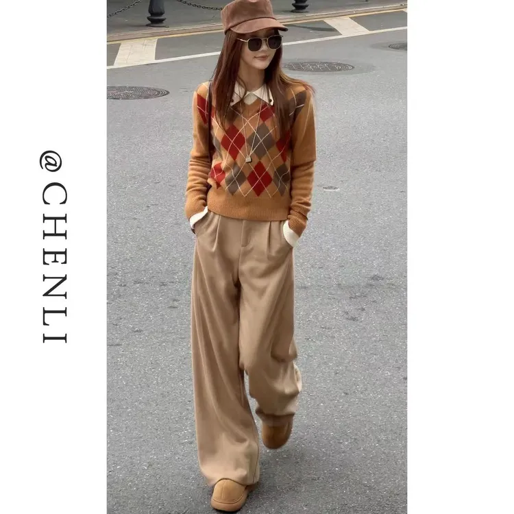 XiANJiE 2025秋冬新款【港岛落日】醋酸羊毛气质百搭休闲长裤