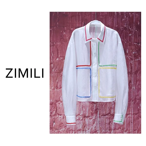 【亮哥女装】2025珍珠白撞色刺绣休闲防晒衬衫9360