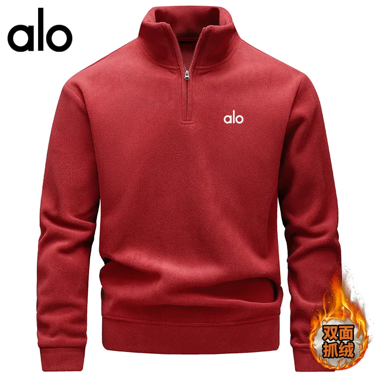 alo男士秋冬半拉链立领套头常规款长袖美式德绒卫衣秋冬拉链保暖