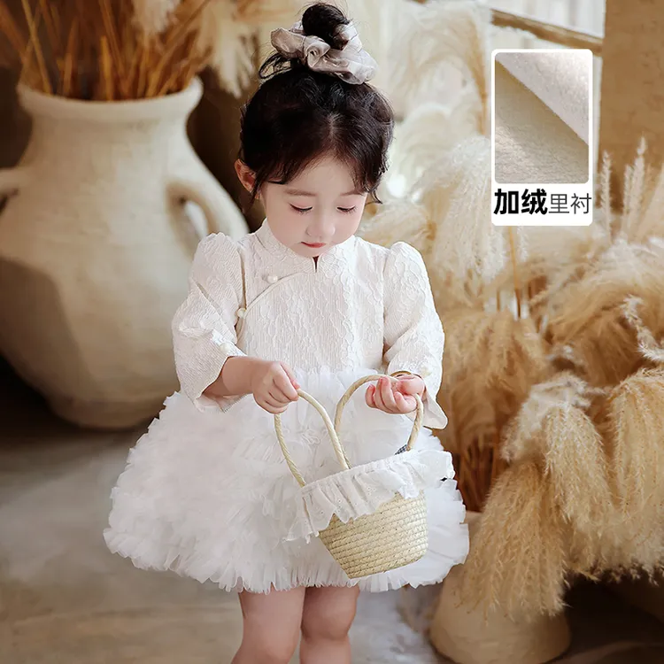 周岁礼服女宝宝秋冬2025新款长袖加绒儿童生日公主裙一岁抓周衣服