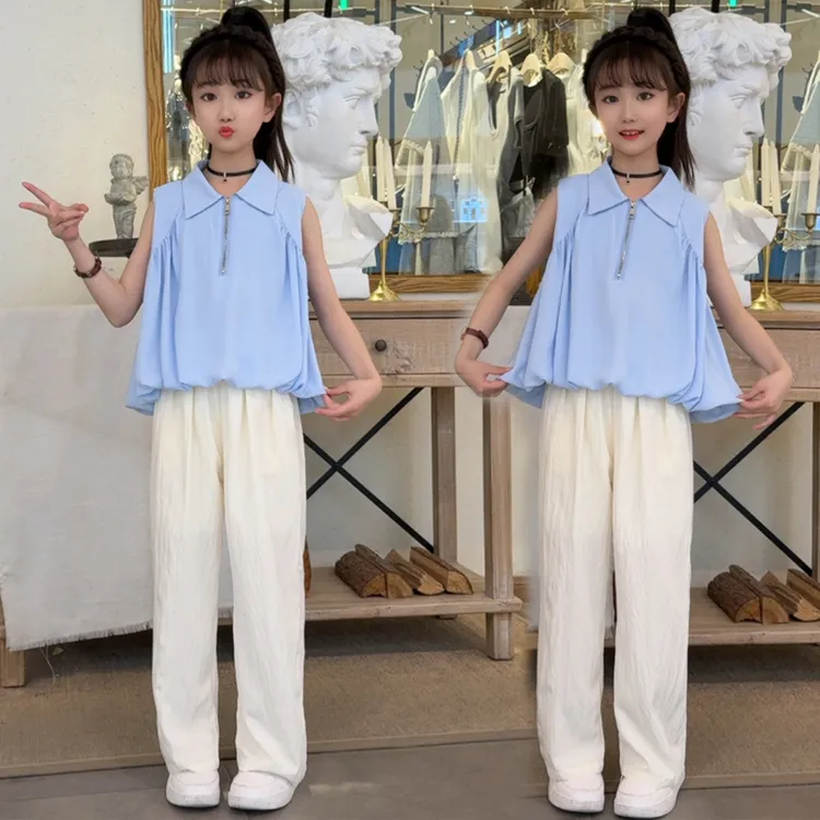 女童夏装套装儿童洋气时髦无袖小孩衣服夏季中大童女孩童装两件套