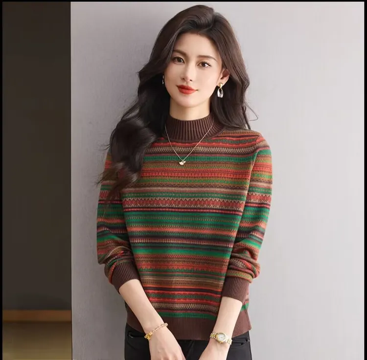 春竹复古民族风秋冬宽松长袖针织冬季毛衣女款爆款新款洋气羊绒衫