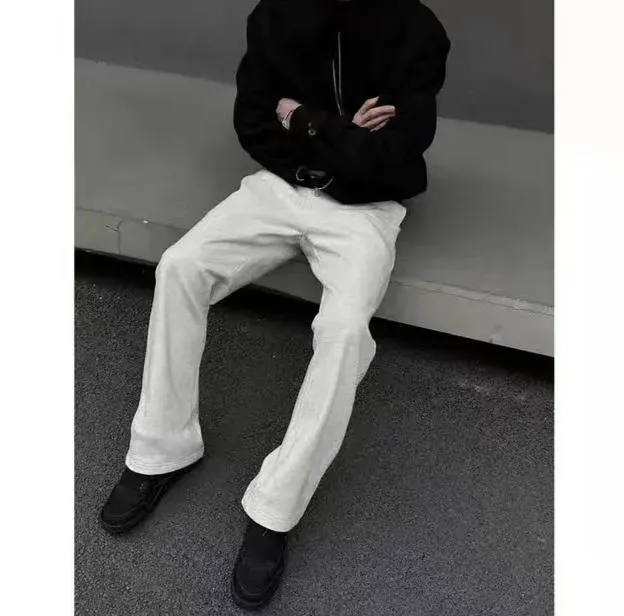 美式复古cleanfit垂感剪裁弯刀卫裤男潮流休闲灰色高级感百搭长裤