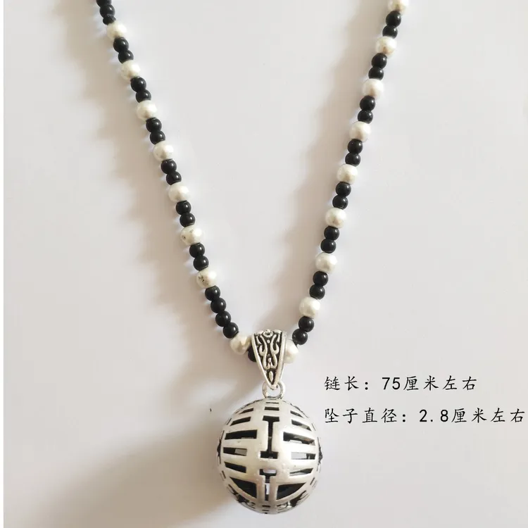 单语HY33圆球双喜项链热卖爆款民族风长款毛衣链吊坠服装挂件潮