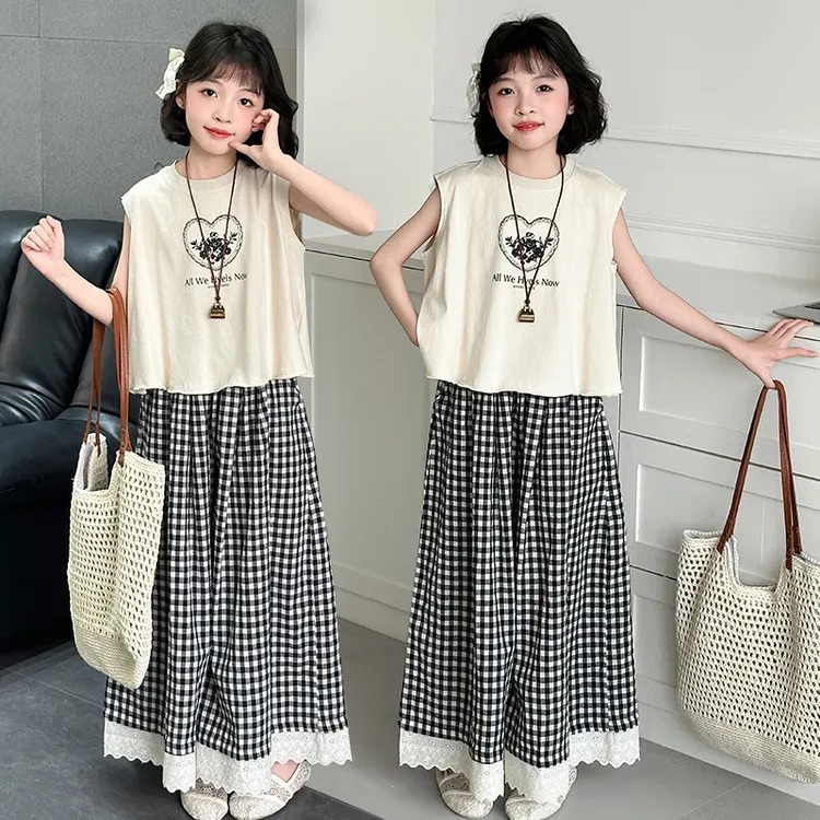 女童套装夏季薄款中大童背心阔腿裤两件套儿童洋气宽松休闲4-16岁