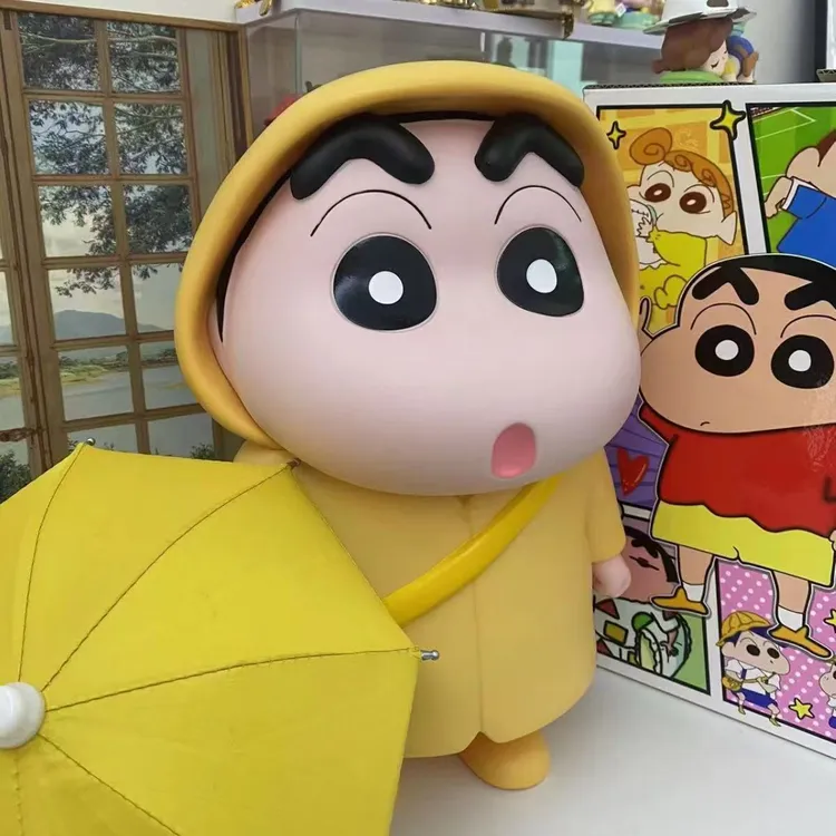 （618专属）搪胶材质40cm黄色雨衣小新带雨伞装饰柜摆件