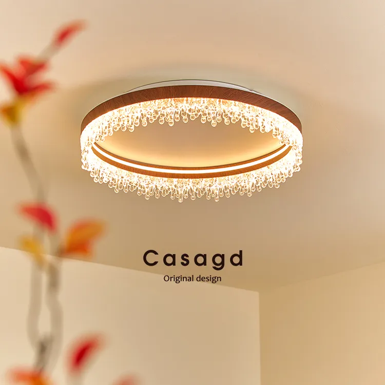 CASAGD法式中古风高级感卧室吸顶灯胡桃木纹创意水滴主卧卧室灯