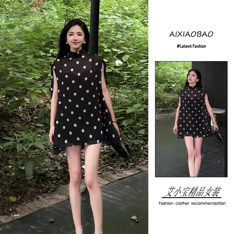 夏季2025新款女装韩系穿搭御姐风气质显瘦微透波点罩衫短裤两件套