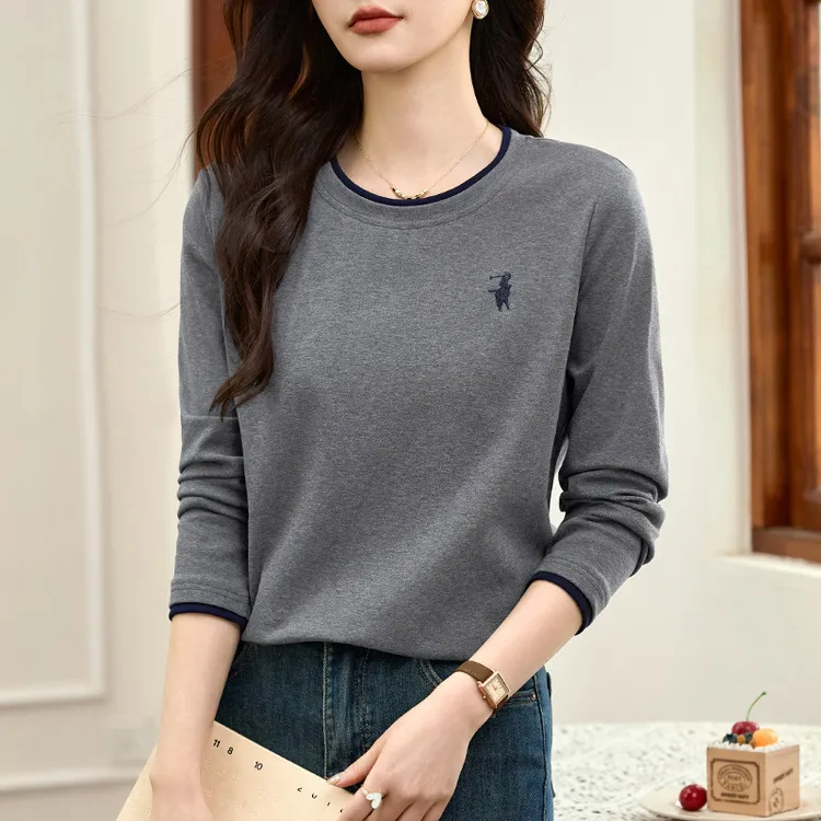 宽松型长袖t恤女春秋季打底衫2025年新款洋气女装爆款内搭显瘦正