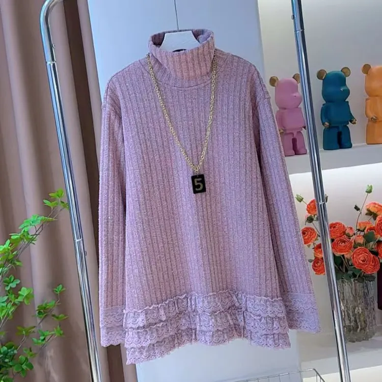 冬季加绒卫衣2025新款宽松百搭蕾丝拼接中长款长袖休闲打底衫