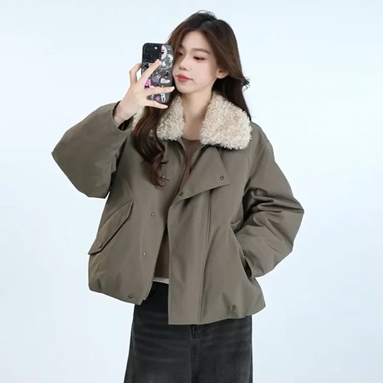 工装派克棉服女2025冬季新款宽松休闲百搭加厚羊羔毛翻领棉衣外套