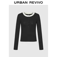UR2025冬季新款女装撞色假两件纽扣修身针织衫UWM950112